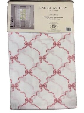 LAURA ASHLEY TRAILING BOW RIBBON PINK WINDOW PANEL PAIR 2 CURTAINS 38” 84”